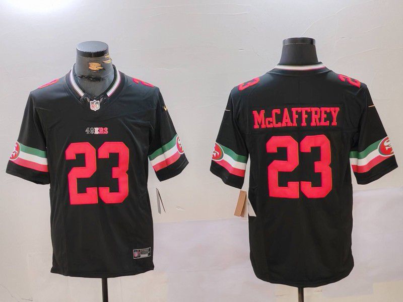 Men San Francisco 49ers #23 Mccaffrey Black Mexico three generations 2024 Nike Limited NFL Jersey style 1->->